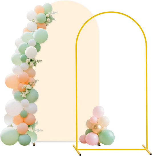FUHSY Wedding Backdrop Arch Stand with Beige Arch Cover 7.2FT Metal Arch Backdrops Stand and Cover Set Balloon Backdrop Arches for Wedding Ceremony Graduation Bridal Baby Shower Event Decorations