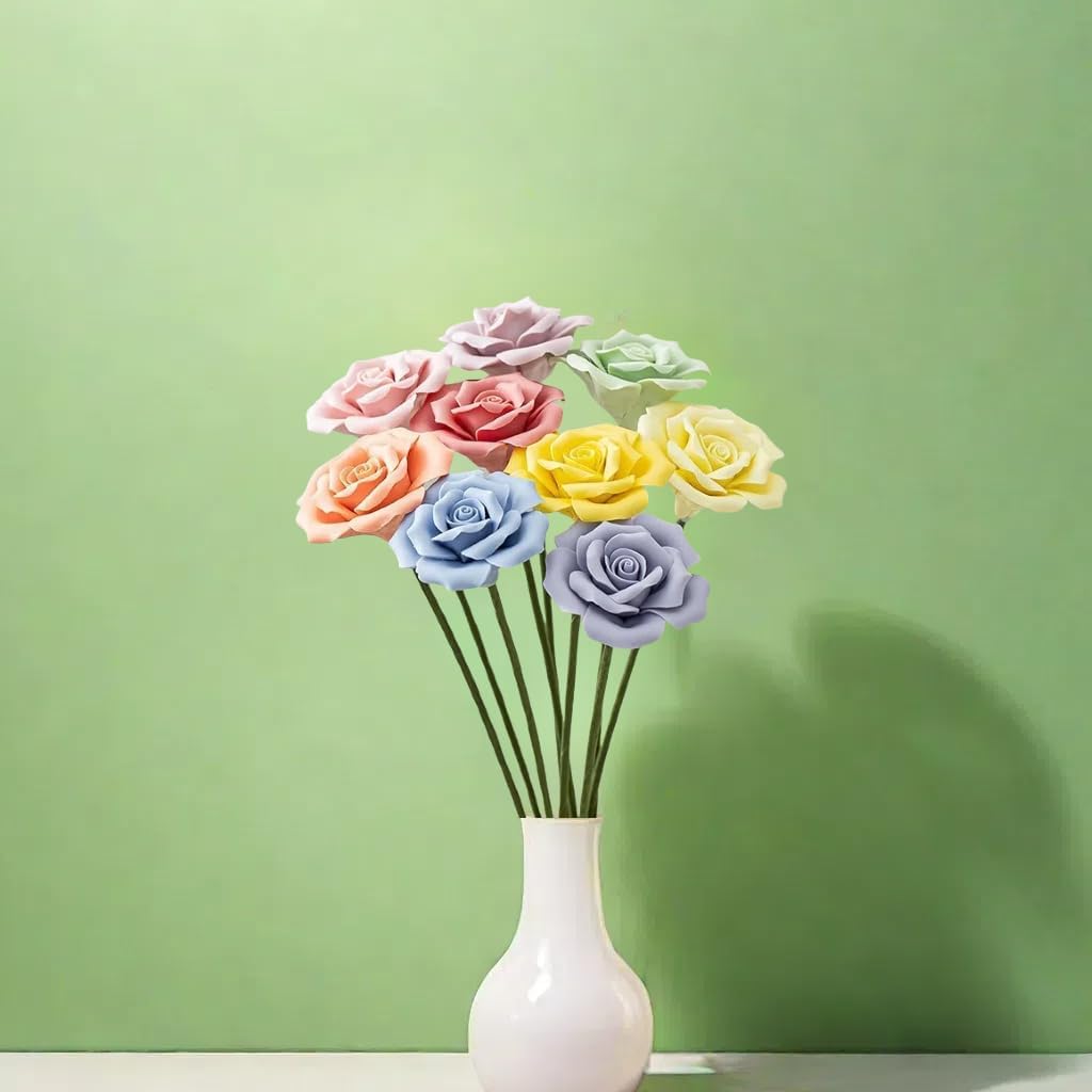9 pcs Handmade Ceramic Roses,Featuring Vibrant Colors and Intricate Petal Details，Wedding Decoration Christmas Decor Gift Providing Long-Lasting Beauty Without The Hassle (Colour)