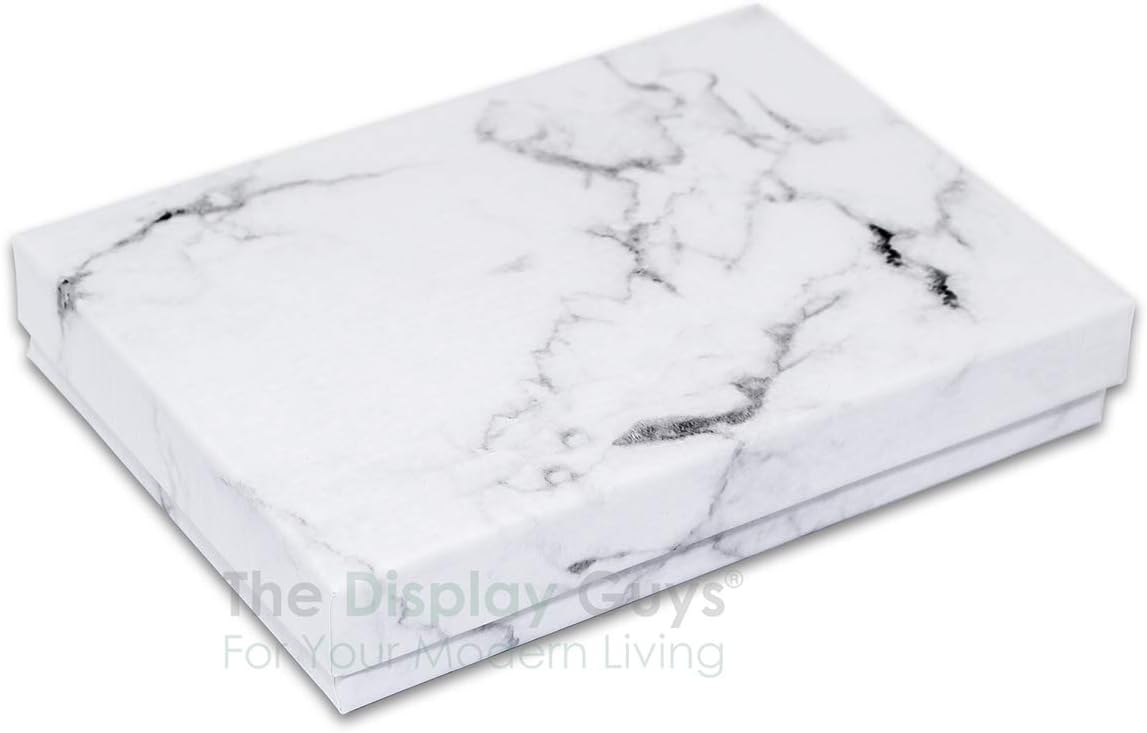 TheDisplayGuys - 25-Pack #53 Kraft Paper Cardboard Gift Boxes/Jewelry Cases w. Cotton Padding & Lid - Marble White - (5.4" x 3.9" x 1.0")