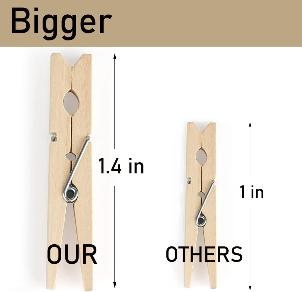 1.4 Inch Mini Clothes Pins for Photo, 130 Pcs Small Clothes Pins, Wooden Clothespins for Baby Shower, Party, Crafts DIY Project