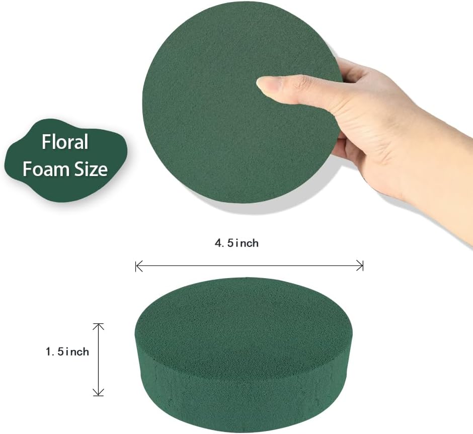 6 Pcs Round Floral Foam Blocks Each (4.5” X 1.5”) Green Wet & Dry Flower Foam for Fresh & Artificial Flower Arrangements, DIY Crafts, Arts, Weddings, Birthdays and Garden Decorations (Size: 4.5 Inch)