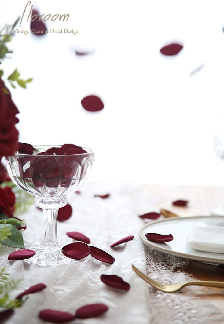 Floroom 300pcs Rose Petals Burgundy Faux Silk Flower Petals for Wedding Flower Girl Basket Aisle Scatter Dinner Table Centerpieces Party Confetti Bridal Shower Romantic Night Decoration