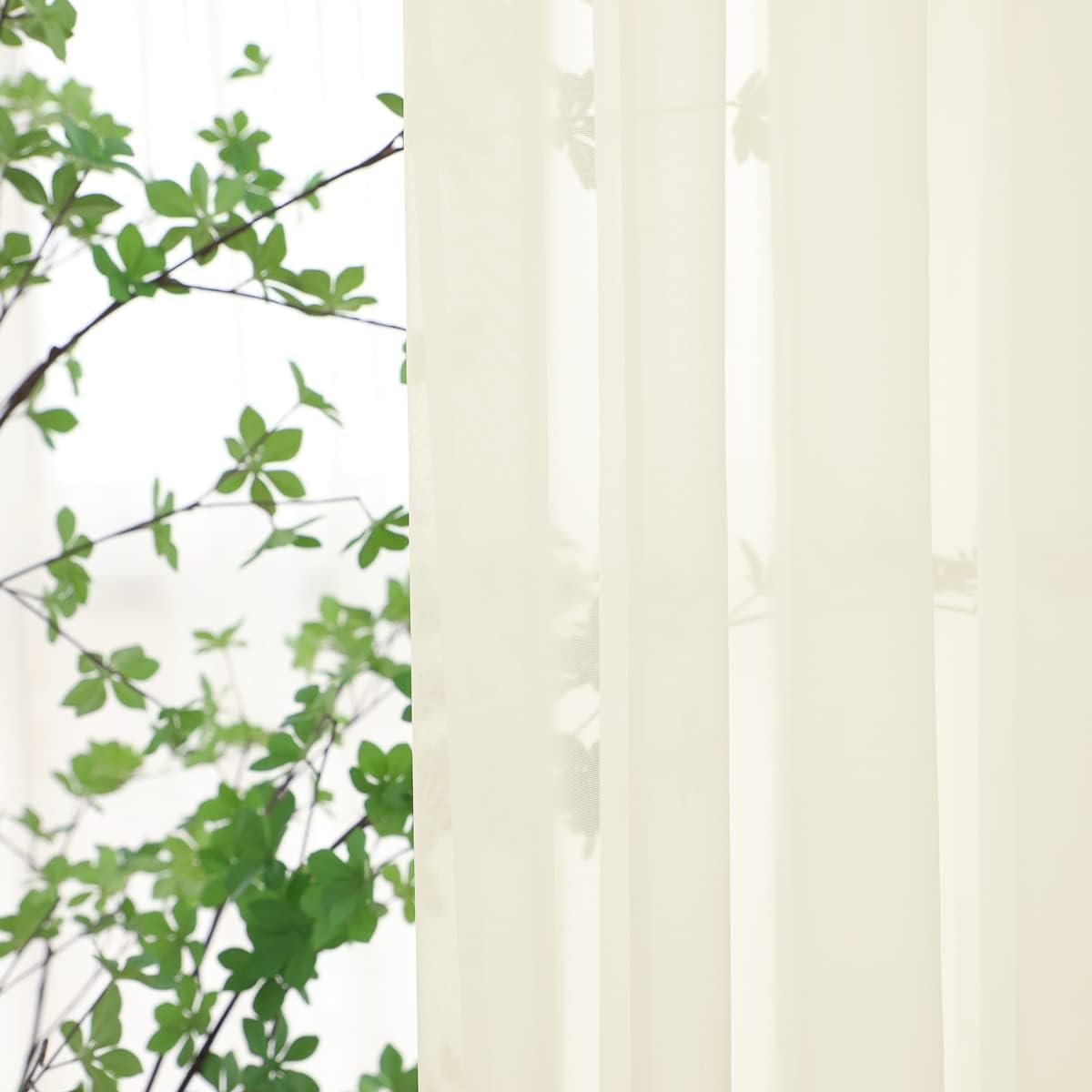 Window Beige Sheer Curtains 90 Inches Long 2 Panels Sheer Curtain Basic Rod Pocket Panel for Bedroom Children Living Room Yard Kitchen (Beige, 52" W x 90" L | 2 pcs)