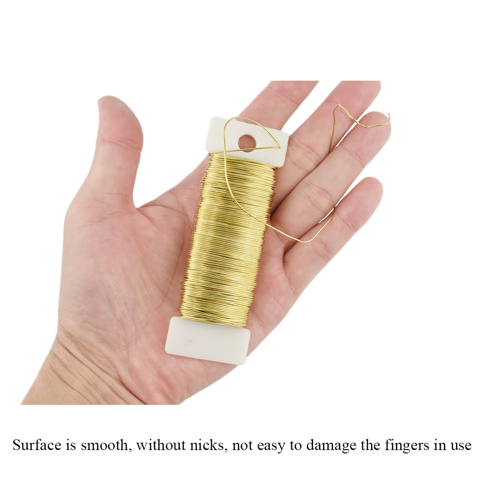 HAHIYO 22Gauge Golden 3Roll Total 115Yards(345Feet) Metal Floral Wire Flexible Paddle Wire for Crafts Christmas Wreaths Tree Flower Arrangement Bouquet Wrapping Wedding DIY