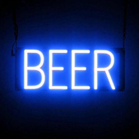 SpellBrite BEER Sign | Beer-Related Sign with Neon Look, Blue LED Light Source | 15.7" x 6.3"