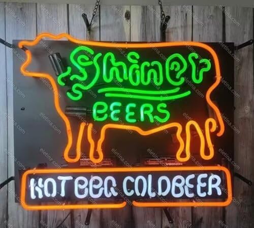 Neon Signs Compatible for Shiner Beer Hot Bbq Cold Beer,Real Handmade Neon Light for Office Hotel Pub Cafe Birthday Party Man Cave Neon Light Art Wall Lights 24 X 20 Inches