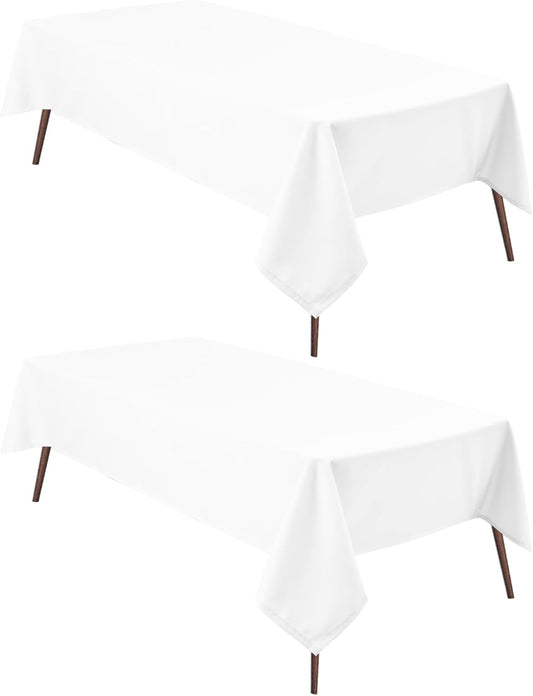 Hiasan 2 Pieces White Rectangle Tablecloth - Waterproof and Spillproof Restaurant Washable Polyester Table Cloth for Dining Room, 54 x 108 Inch