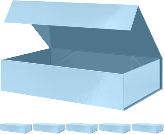 PACKHOME 6 Extra Large Gift Boxes 17.5x11.3x4.3 Inches, Sturdy Shirt Boxes with Magnetic Lids for Clothes and Large Gifts (Glossy Light Blue)