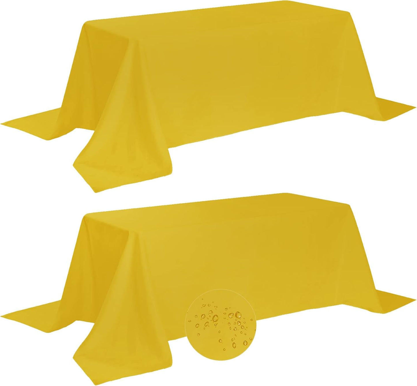 Fokitut 2 Pack Waterproof Rectangle Tablecloth, 90x156 Inch,Stain Resistant and Wrinkle Polyester Table Cloth, Fabric Table Cover for Kitchen Dining, Wedding, Party, Holiday Dinner-Yellow