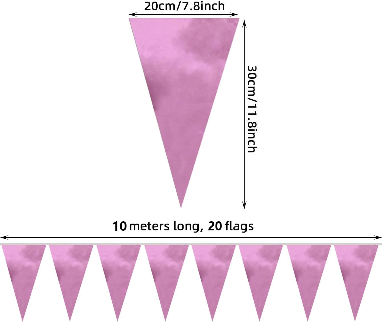 40M/130FT Pink Triangle Pennant Banner Flag Metallic Fabric Bunting Garland for Christmas Graduation Wedding Engagement Anniversary Bachelorette Birthday Bridal Shower Valentines Hen Party Supplies