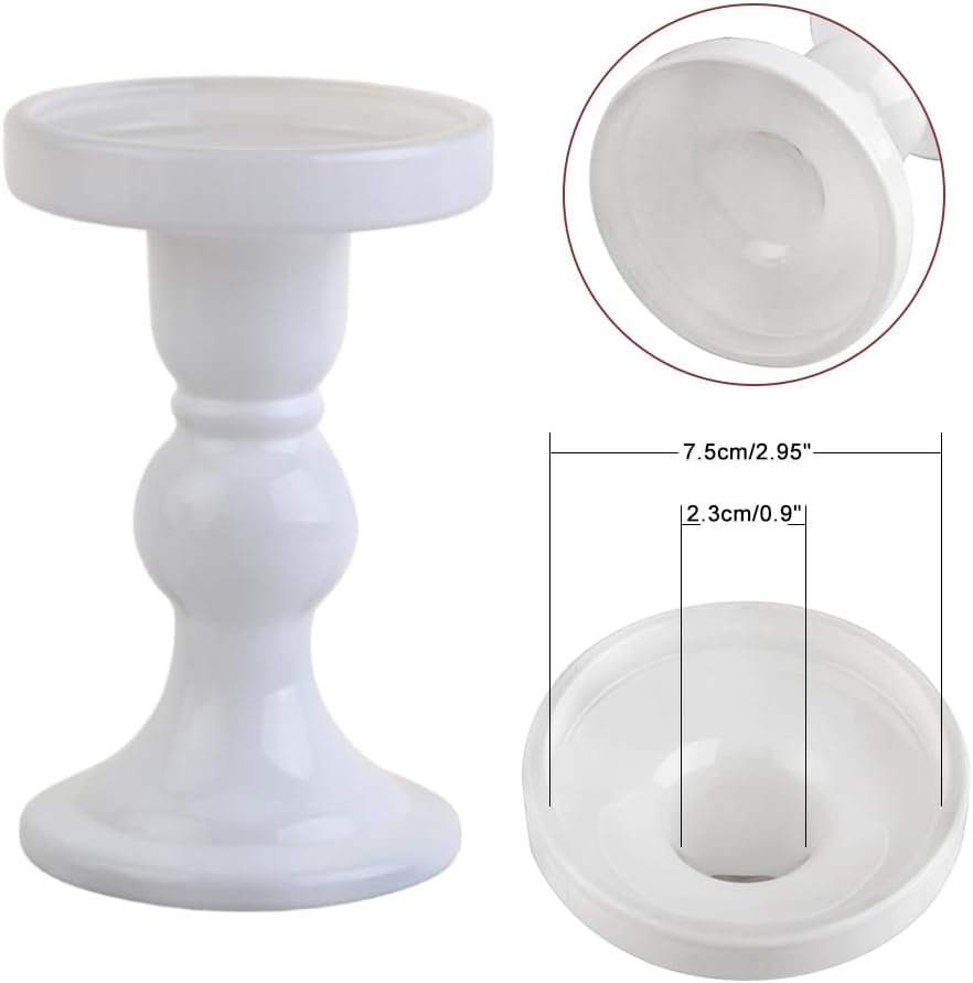 6-Piece Set of White Glass Candlestick, Crystal Candlestick Holder Holder and Conical Candle, Christmas Candle Holder Decoration, Family Living Room Wedding Candle Holder (white2sets)