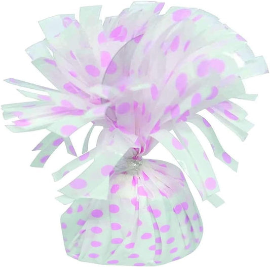 PMU 3 Pcs Polka Dot Kisses Balloon Weights - Decorative Balloon Weight for Christmas, Thanksgiving, Birthday, Party Favors, Wedding & Baby Shower - 6oz. White With Light Pink, Pkg/3