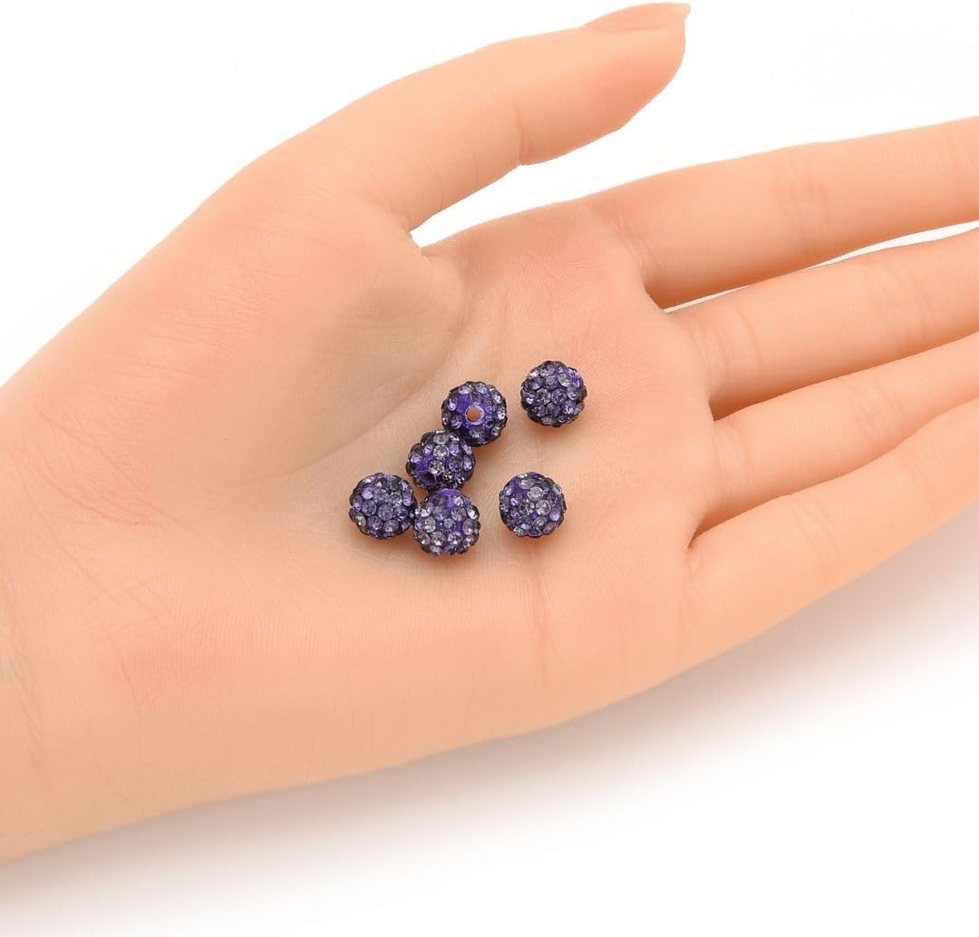 50pcs Adabele Grade A Suncatcher Crystal Rhinestone Pave Loose Beads 8mm Tanzanite Purple Polymer Clay Disco Ball Spacers Compatible with Shamballa All Craft Jewelry Making DB8-26