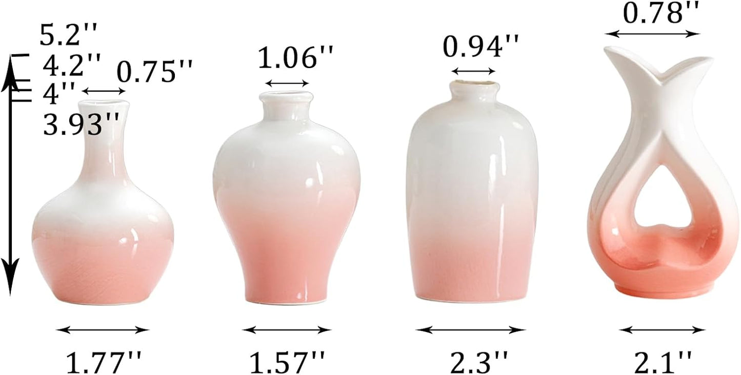 Small Ceramic Vases Decorative 4pcs Pink-White Modern Farmhouse Vase Pottery for Bouquet Pampas Grass Dried Fresh Flowers Kitchen, Bedroom, Bathroom, Entryway, Centerpieces Home Decor Jarrones para