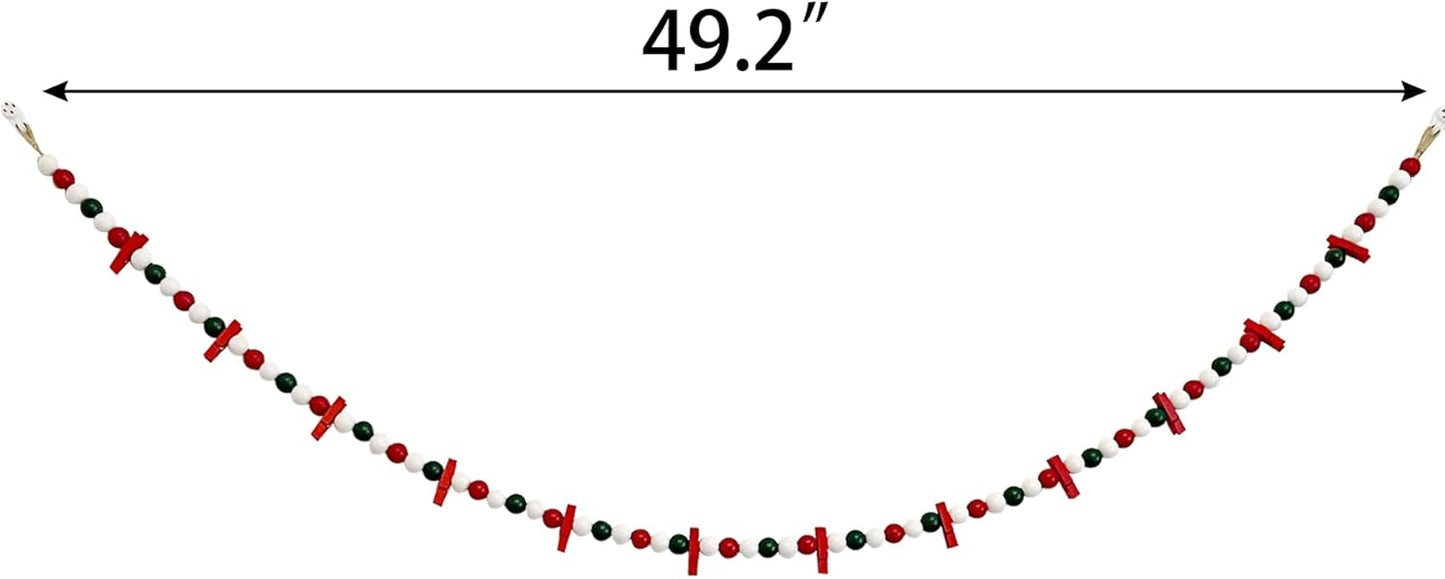 2PCS Christmas Hanging Photo Display with 12 Clips, Wooden Bead Garland, Photo Frame Decoration for Dorms, Classrooms, Bedrooms, Hanging Display Card Holder