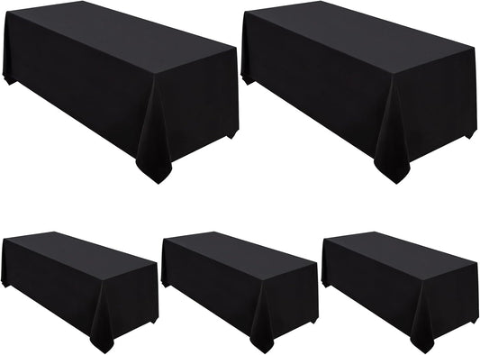 Surmente 5 Pack Black Tablecloth 90 x 132-inch Rectangular Polyester Table Cloth for Weddings, Banquets, or Restaurants