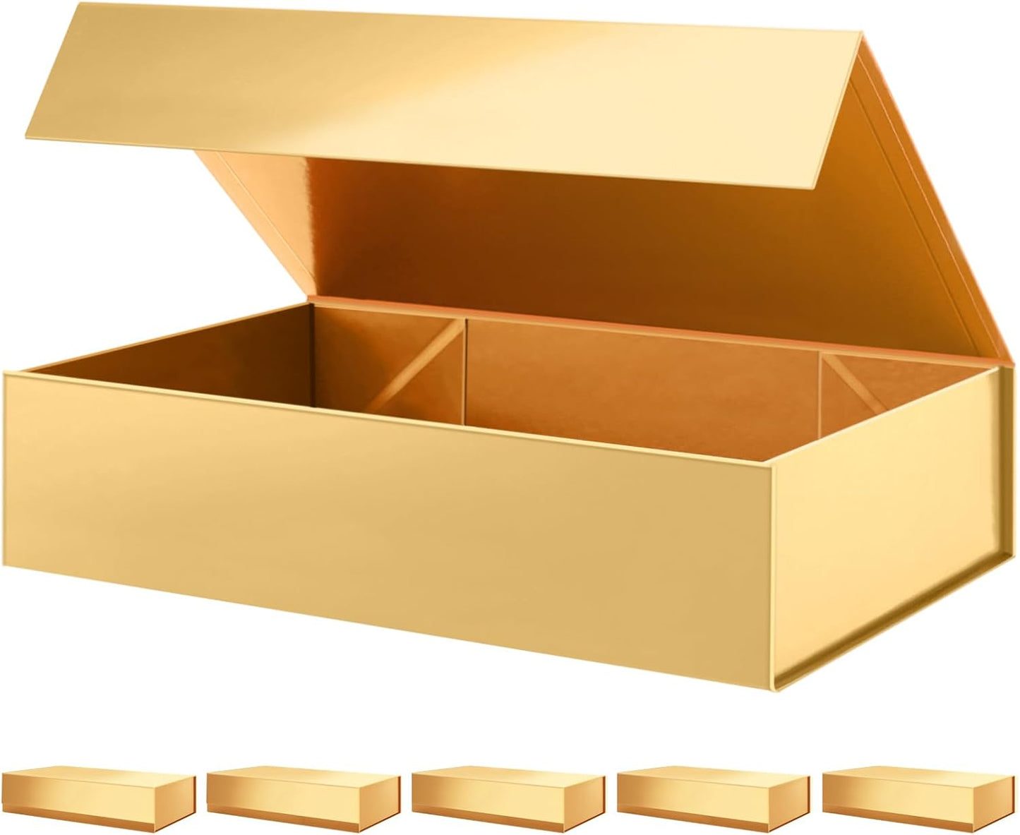 PACKHOME 6 Extra Large Gift Boxes 17.5x11.3x4.3 Inches, Sturdy Shirt Boxes with Magnetic Lids for Clothes and Large Gifts (Glossy Gold)