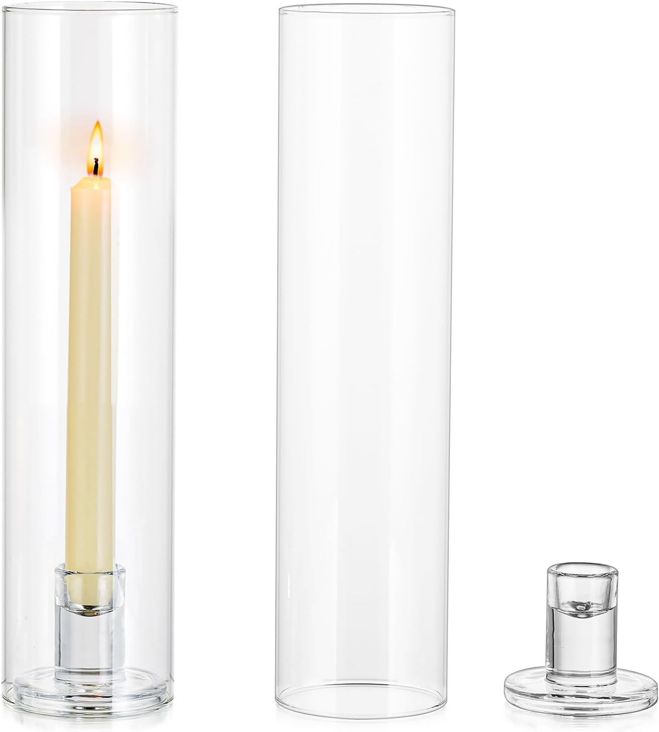 NUPTIO Hurricane Glass Candle Holders: Set of 2 Candlestick Holder with Cylinder Covers 11.8 inch Tall Windproof Clear Taper Candle Stand for Fall Thanksgiving Christmas Decor