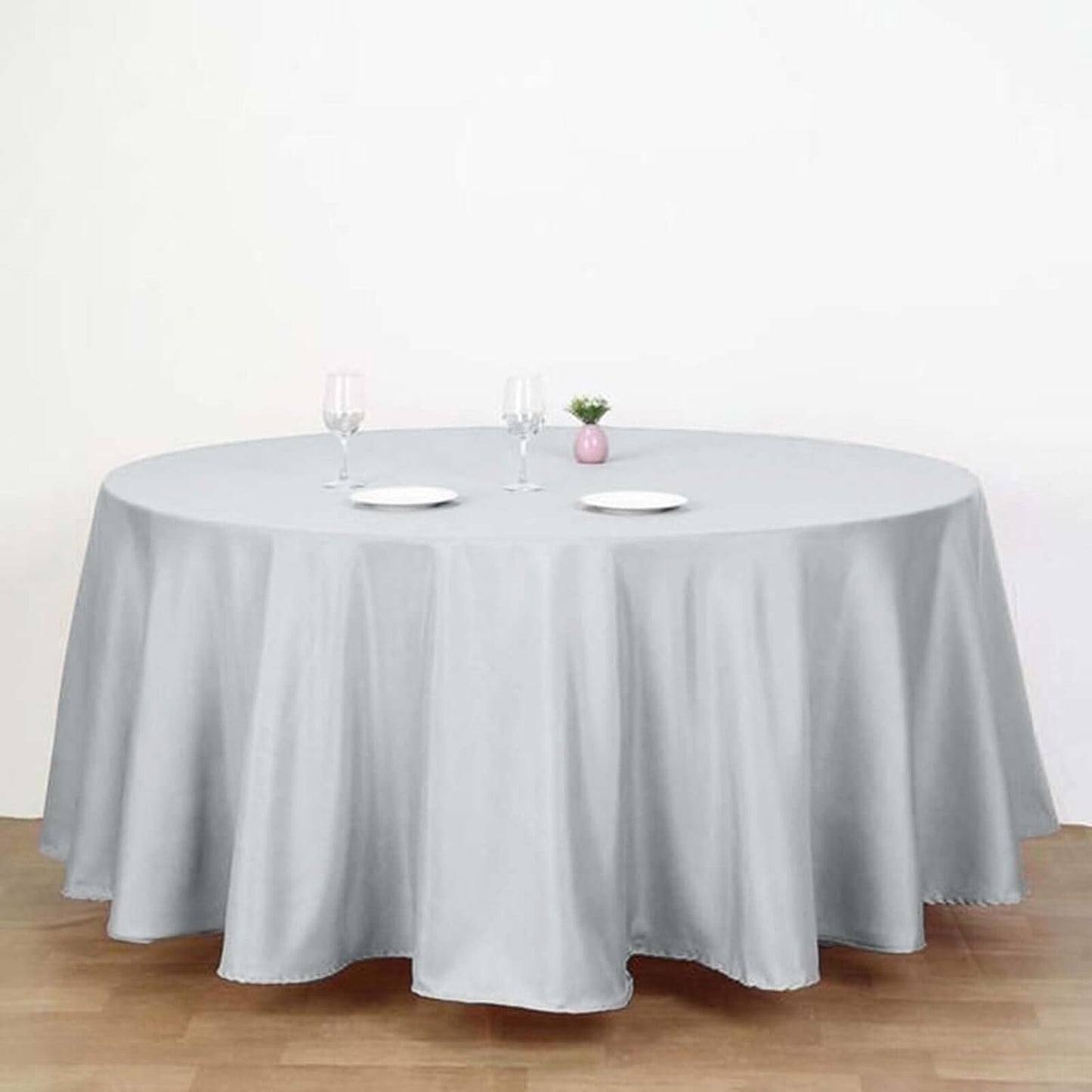 Efavormart Round Tablecloth, 132 Inch Stain & Wrinkle Resistant Washable Table Cloth, Decorative Polyester Fabric Table Cover for Banquet, Wedding, Dining- Silver