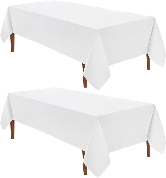VidaFete Tablecloth 60 * 120inch 2pack Rectangle Table Cloth Polyester, Stain Wrinkle Resistant Dining Table Cover for Kitchen Dinning Party Wedding Rectangular Tabletop Buffet Decoration(White)