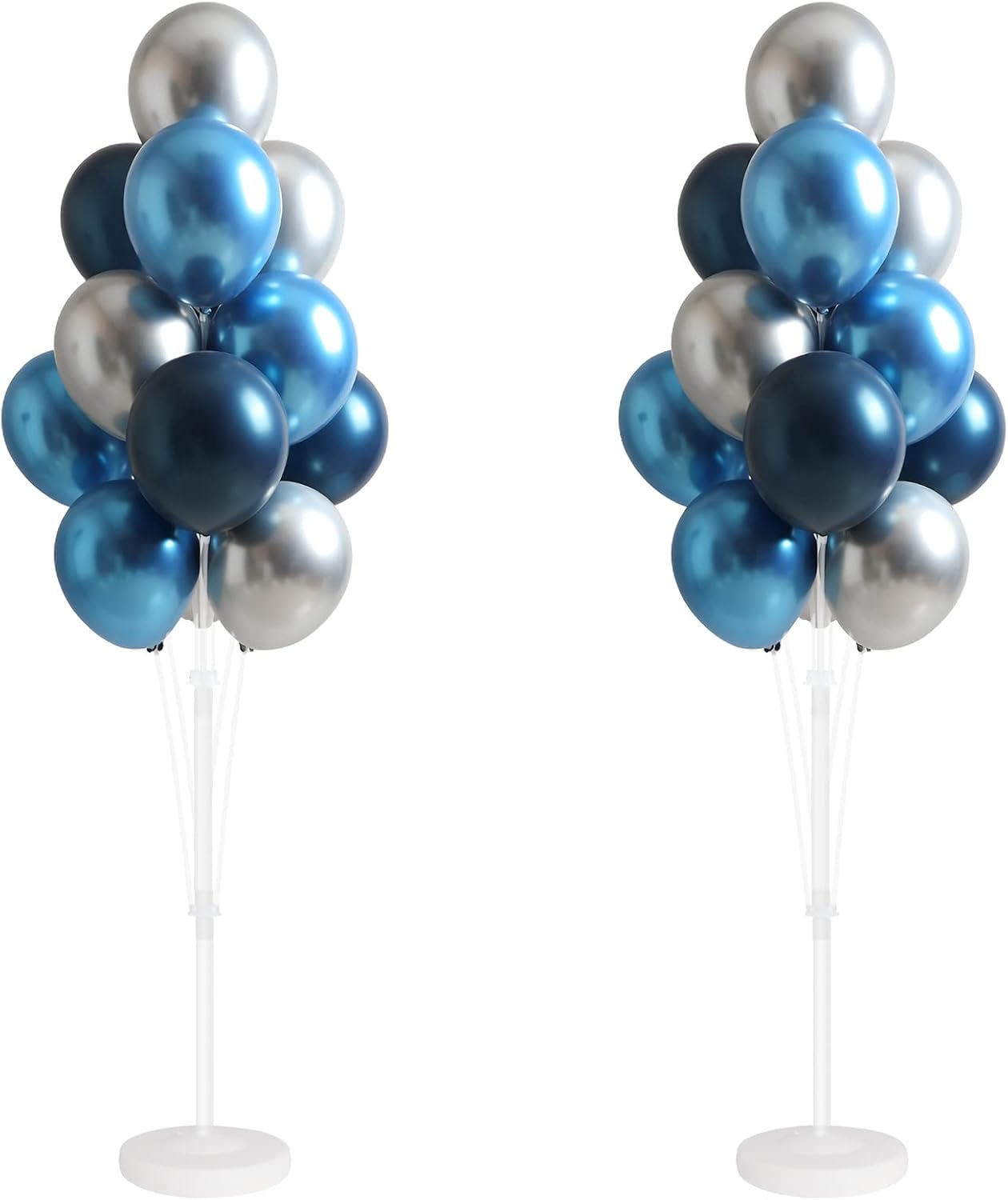 Balloon Column Kit for Floor- Set of 2,Balloon Columns with Stand, Base and Pole,Balloon Tower Backdrop Decoration for Wedding, Baby Shower, Birthday Party, or Bachelorette Parties (BLUE SILVER)
