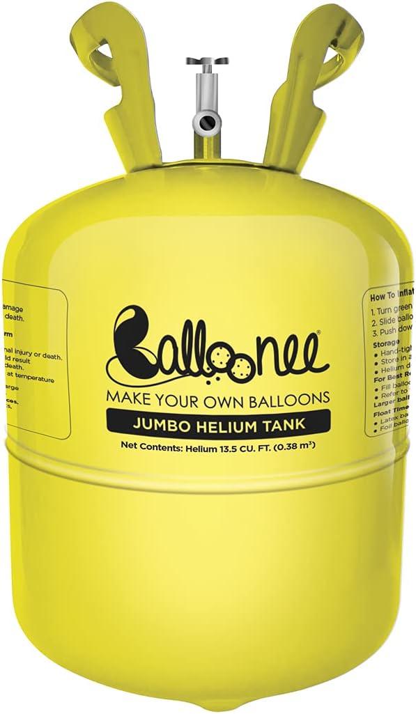 Jumbo Disposable Helium Party Kit - Pack of 2, Helium Tank for Balloons At Home, 13.5 Cu Ft Helium Balloon Pump Kit with 100 Assorted Latex Balloons, Portable for Celebrations