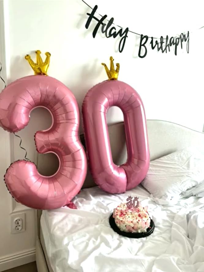 40 Inch Pink Crown Large Number 4 Balloons, Giant Foil Number Four 14 24 34 40 44 Balloons, Pink Crown Mylar Big Balloon for Anniversary Graduation Decorations