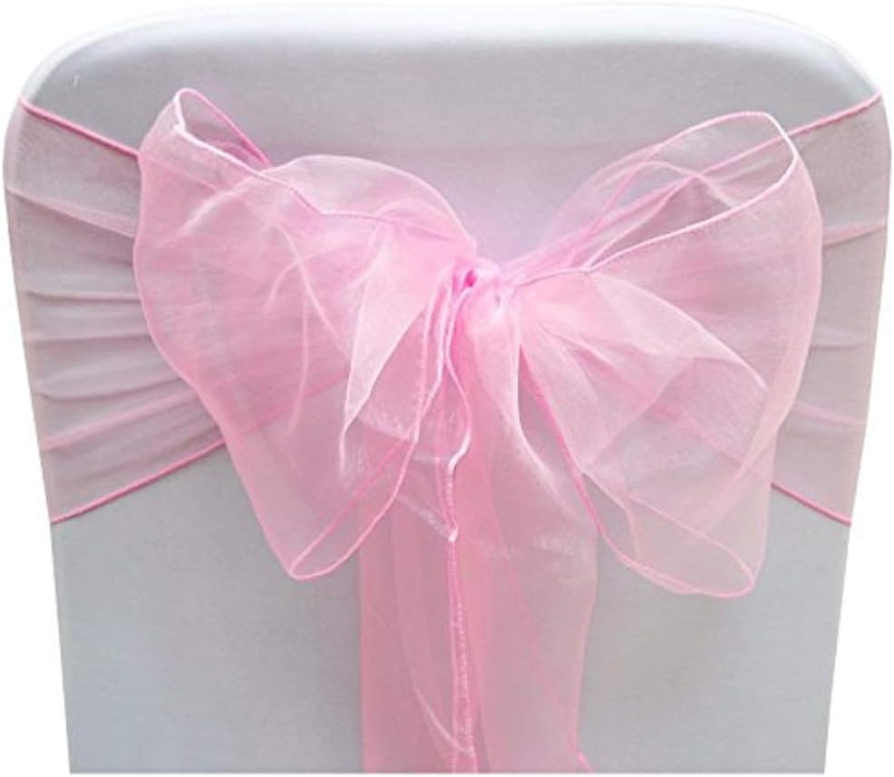 Organza Chair Bow Sash Décor Bows Sashes for Wedding Reception Events Banquets Decoration - (Pack of 25, Baby Pink)