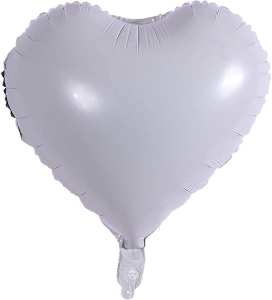 10Pcs Grey White Foil Heart Shaped Balloons 18 Inch Mylar for Baby Shower, Wedding, Valentine Decorations - Love Party Decor