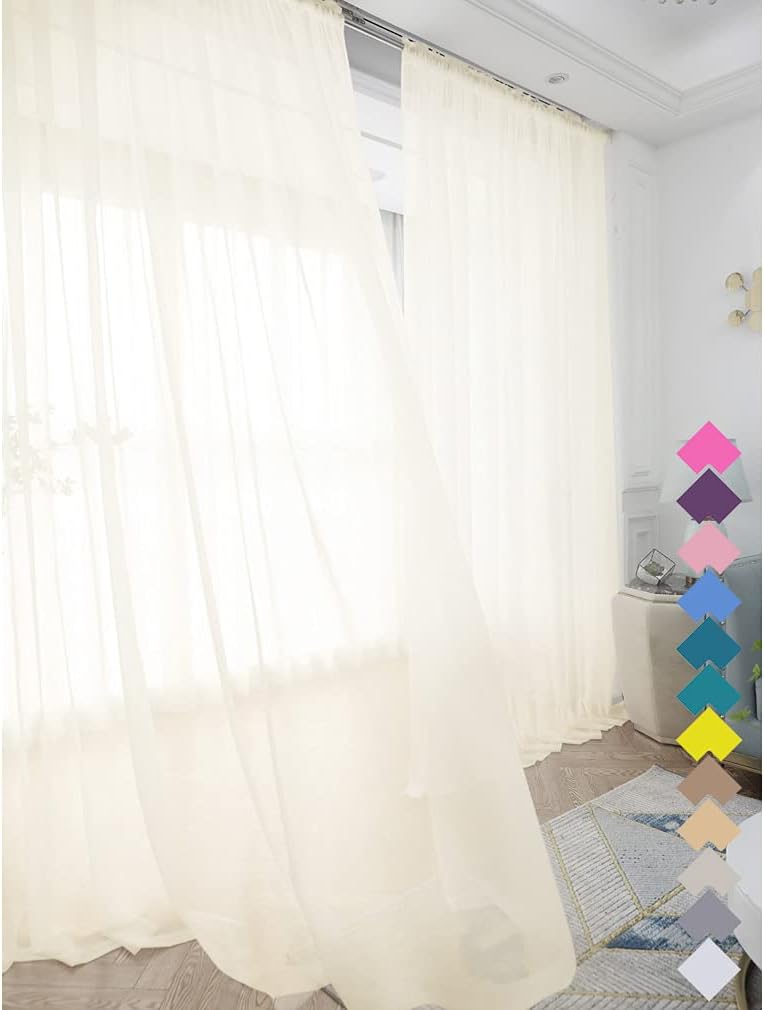 Window Beige Sheer Curtains 60 Inches Width 72 Inches Long 2 Panels Sheer Curtains Clear Curtains Basic Rod Pocket Panel for Home/Living Room/Bedroom/Kids Room