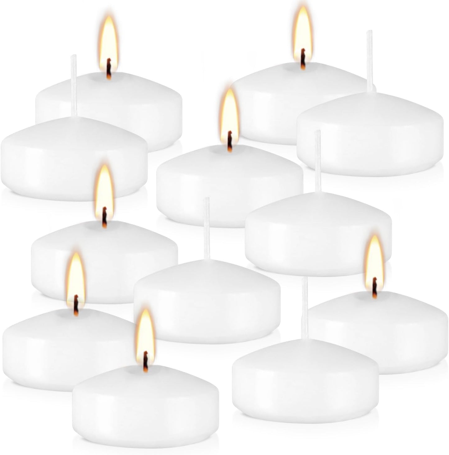 12 pcs Floating Candles, Smoke-Free and odorless, Burning continuously for 5-6 Hours, White, 2-inch Floating Candles, Suitable for Valentine's Day, Weddings, Holidays, Home Decoration