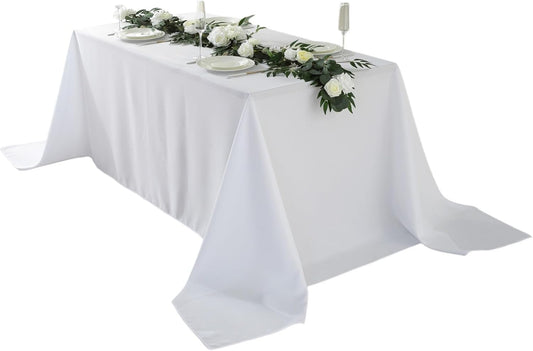 Craft And Party Rectangle Tablecloth, 90 x 156 Inch White Tablecloth, 8ft Rectangle Table Cloth, Polyester Fabric Washable Tablecloth for Home, Party, Wedding or Restaurant Use.