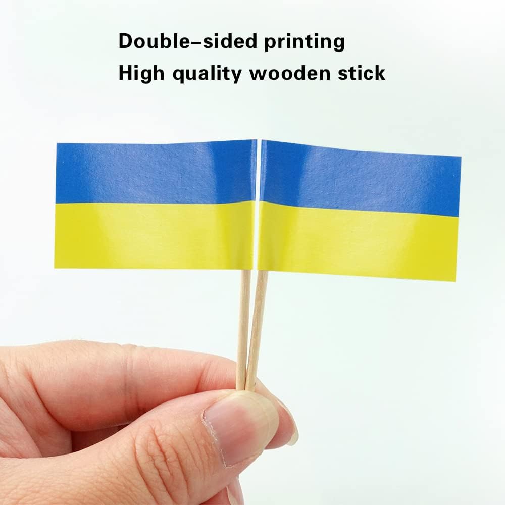 Ukraine Flag Ukrainian Flag, Small Mini Ukraine Toothpick Flags for Food, Cupcakes, Cocktails, Appetizers, Bar Party Decorations