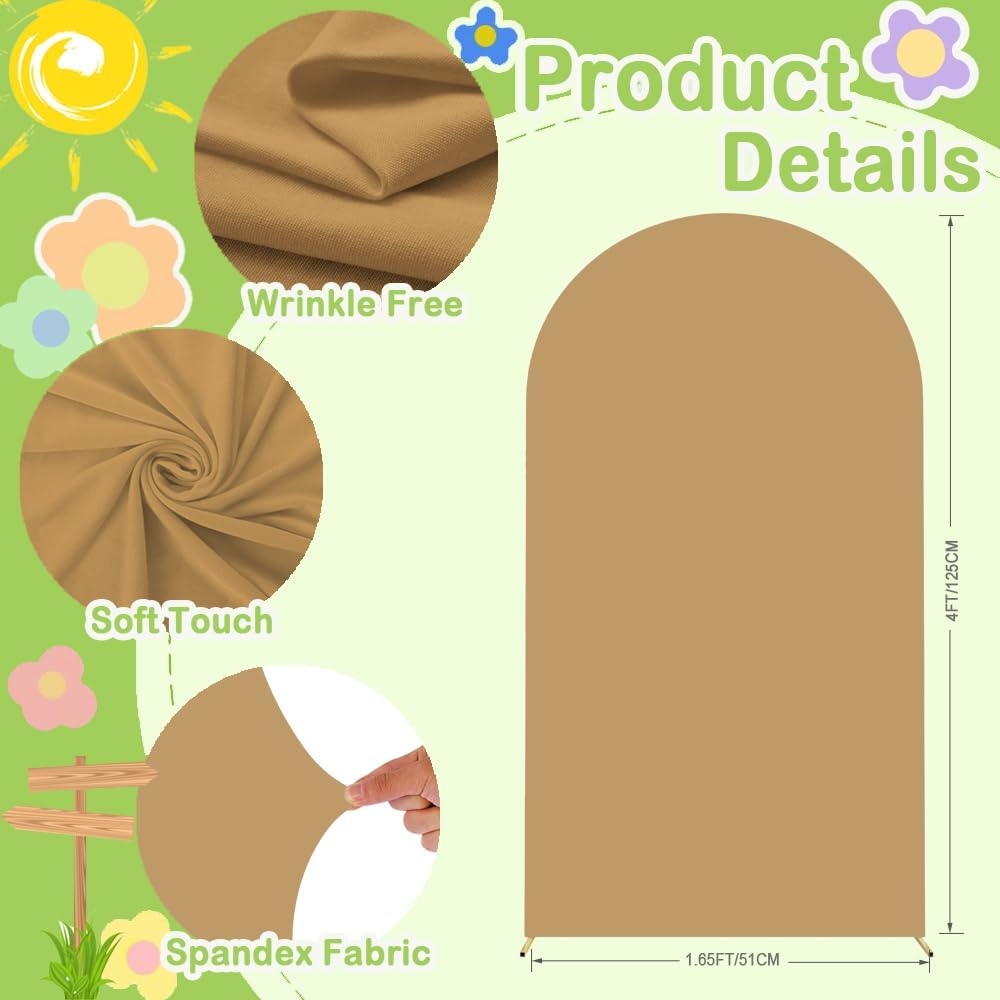 Khaki Arch Cover 4FT Brown Spandex-Arch-Cover Round Top Wedding Chiara Arched Cover Tan Arches Frame Covers Double Sided Backdrop Panels for Baby Shower Birthday Party Balloon Decoration