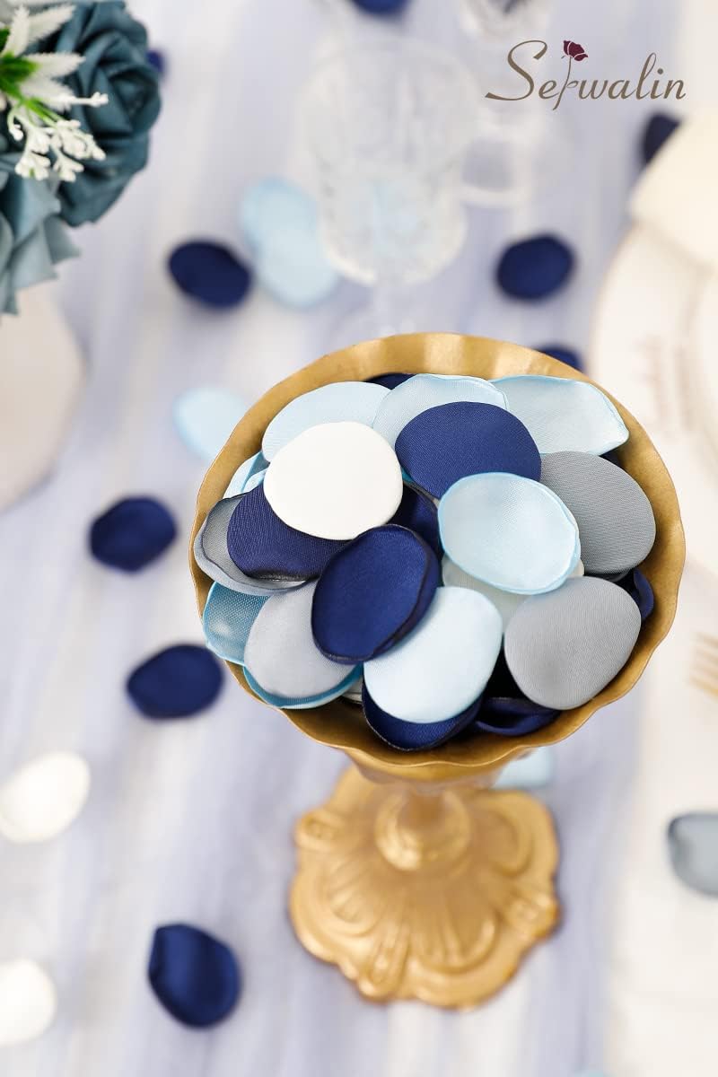 Serwalin 300Pcs Silk Rose Petals Flower Petals for Valentines Day Dusty Navy Blue Petals Flower Girl Petals for Weddings Proposal Flower Girl Basket Aisle Runner Bridal Shower (4 Color Mixes)