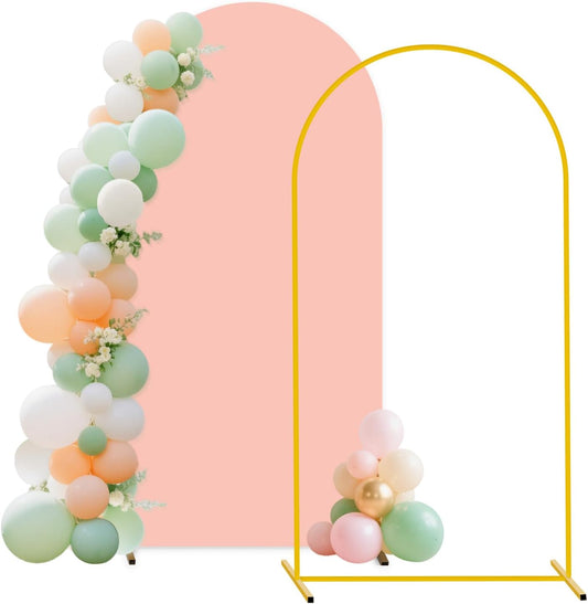 FUHSY 7.2 FT Metal Arch Backdrop Stand and Arch Cover Set Wedding Backdrop Arches Stands with Dusty Rose Spandex Arched Stand Cover for Party Birthday Ceremony Graduation Banquet Decorations