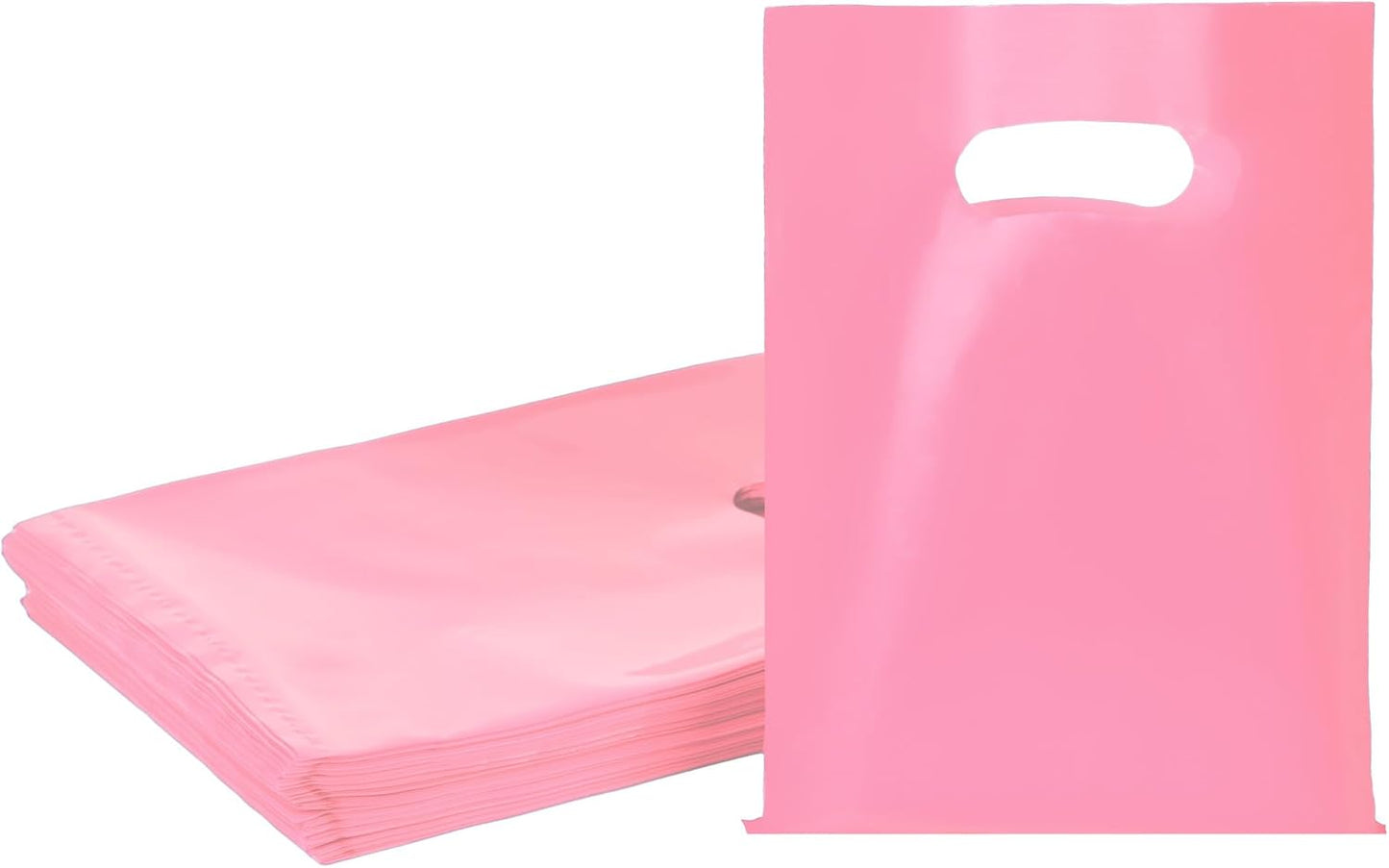 Pink 100 PCS Small Gift Bags, 6"x8" Goodie Party Favor Bags with Handle, Treat Retail Pouches for Kids Birthday, Christmas, Small Business