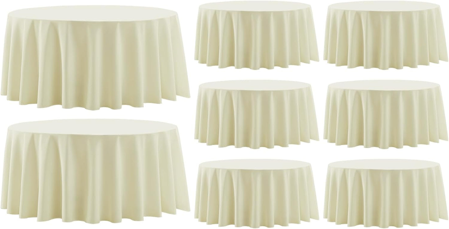 Round Tablecloth 132 Inch 8 Pack Ivory Tablecloths Washable Decorative Linen Polyester Table Clothes Cover for Dining Table Banquets Buffet Parties and Wedding