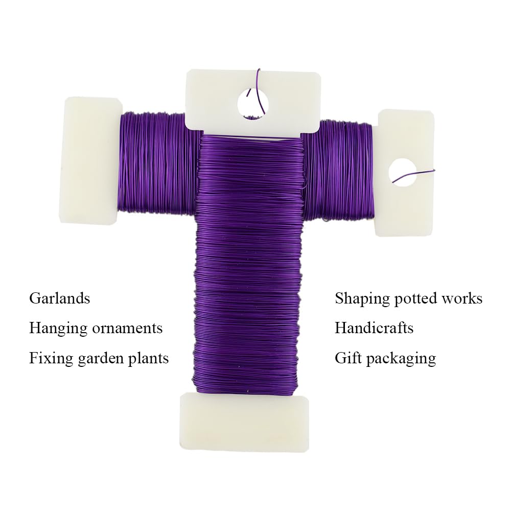 HAHIYO 26Gauge Purple Metal Floral Wire - 1 Roll, 38 Yards (115 Feet) - Flexible Paddle Wire for Craft, Christmas Wreath, Flower Arrangement, Bouquet Wrapping, Wedding, DIY