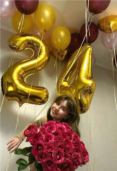 40 Inch Gold Large Number 4 Balloons, Giant Foil Number Four 14 24 34 40 44 Balloons, Gold Mylar Big Balloon for Anniversary Graduation Decorations