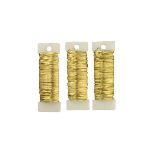HAHIYO 22Gauge Golden 3Roll Total 115Yards(345Feet) Metal Floral Wire Flexible Paddle Wire for Crafts Christmas Wreaths Tree Flower Arrangement Bouquet Wrapping Wedding DIY
