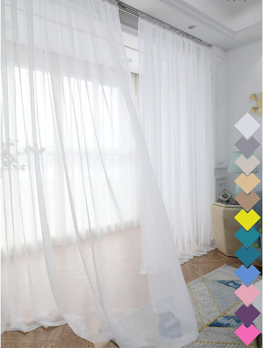 Window Ivory Sheer Curtains 48x120 Inches Long 2 Panels Basic Rod Pocket Panel for Bedroom Children Living Room Yard