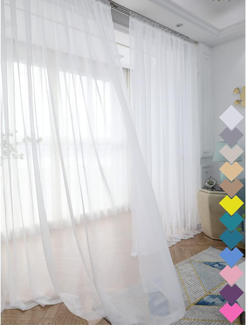 Window White Sheer Curtains 48 Inches Width 90 Inches Long 2 Panels Sheer Curtains Clear Curtains Basic Rod Pocket Panel for Home/Living Room/Bedroom/Kids Room