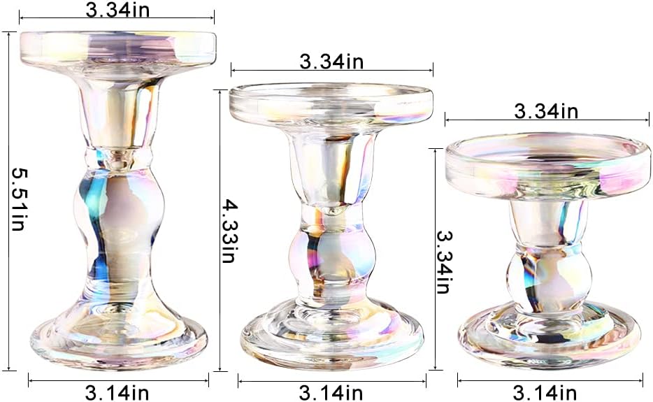 3-Piece Set of Glass Candlestick, Crystal Candlestick Holder Holder and Conical Candle, Christmas Candle Holder Decoration, Family Living Room Wedding Candle Holder (7 Colour)