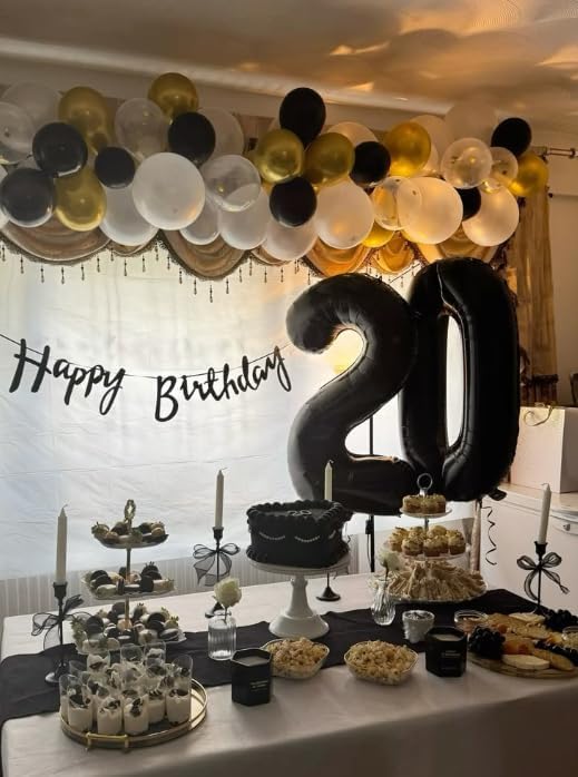 40 Inch Black Large Number 4 Birthday Balloon, Giant Numbers Four 14 24 34 40 44 Balloons, Foil Mylar Big Balloons for Anniversary Graduation Supplies Decorations