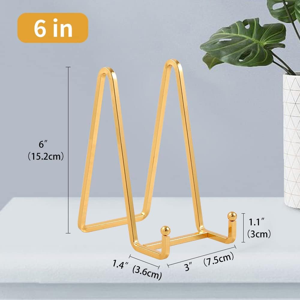 Plate Holder Easel Display Stand - 6 inch Metal Plate Stands for Display - Tabletop Picture Stand - Gold Iron Easels for Display Pictures | Photo Frames | Book | Decorative Plates | Plaque - 4 Pack