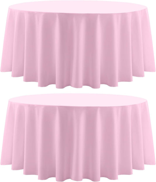 Round Tablecloth 2 Pack 108 Inch Pink Tablecloths Washable Decorative Linen Polyester Table Clothes Cover for Dining Table Banquets Buffet Parties and Wedding