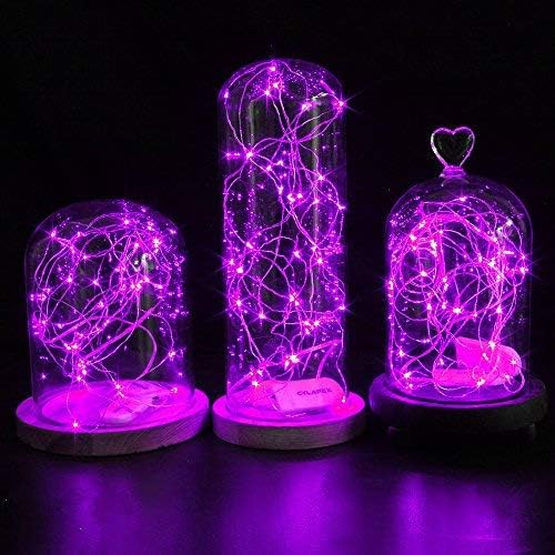 CYLAPEX 6 Pack Purple Fairy Lights String Battery Operated Fairy Lights Firefly Lights LED Starry String Lights 3.3ft 20 LEDs Silvery Copper Wire for Christmas DIY Decoration Costume Wedding Party