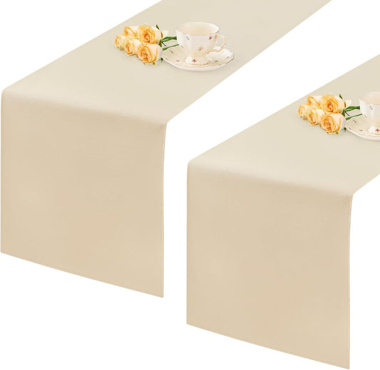 2 Pack Beige Small Short Table Runner 12 x 48 Inch Solid Color Runners Coffee Table Dresser for Daily Party Home Decoration