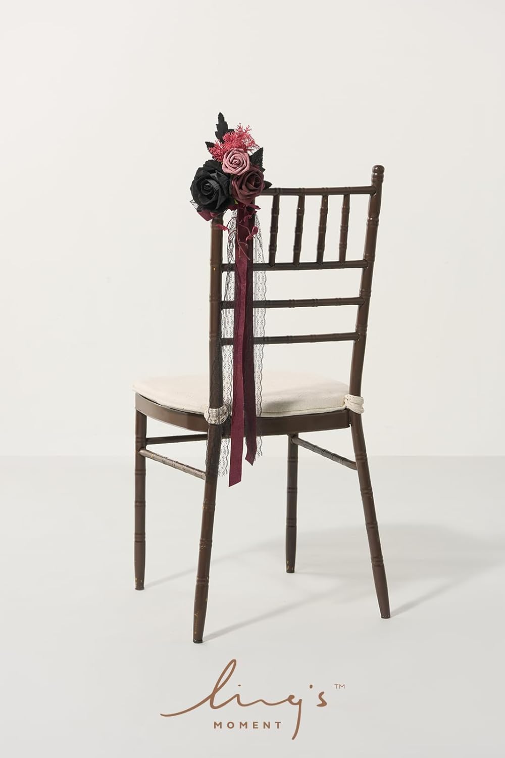 Ling's Moment 8 Wedding Artificial Aisle Pew Flowers Chair Decorations Arrangements with Chiffon Ribbons Black Burgundy for Ceremony Chair Back Floral Decor Reception Church Rose Party Outdoor